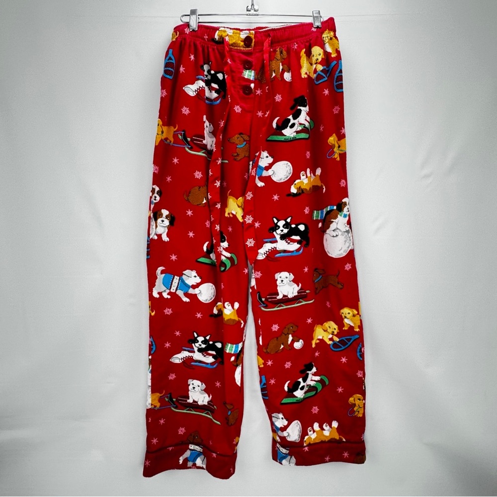 Nick & Nora Flannel Holiday Puppies Pajama Pants - Red